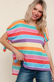 Feeling Bold Multicolor Stripe Dolman Bow Tie Sleeve Top | Daverri Fashions
