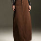 Raw hem maxi denim skirt with long straight cut, button front and stitching