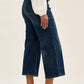 Judy Blue high waist wide crop utility jeans in dark blue denim with patch pocket