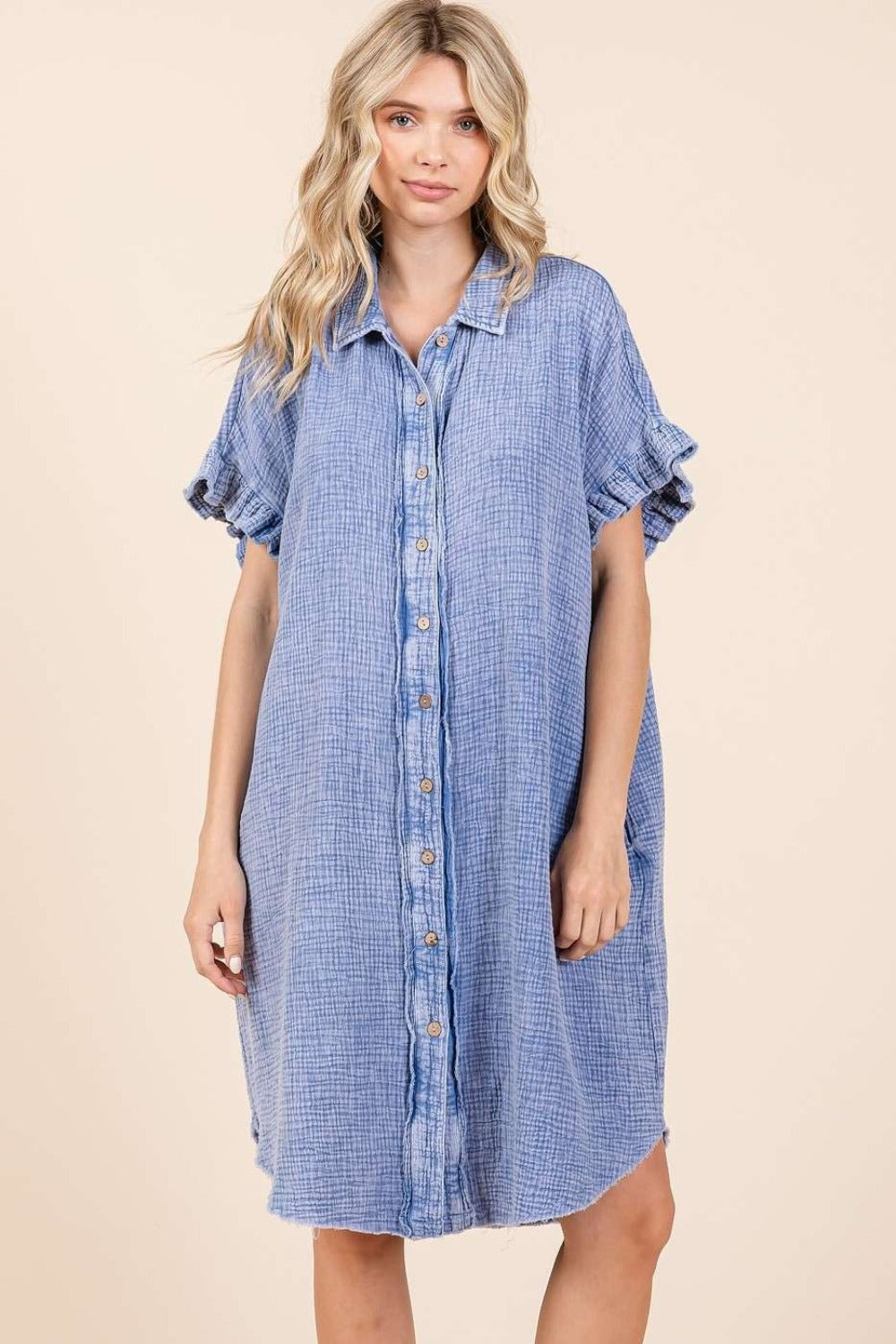 Mittoshop Mineral Wash Cotton Gauze Mini Shirt Dress Midi Dresses