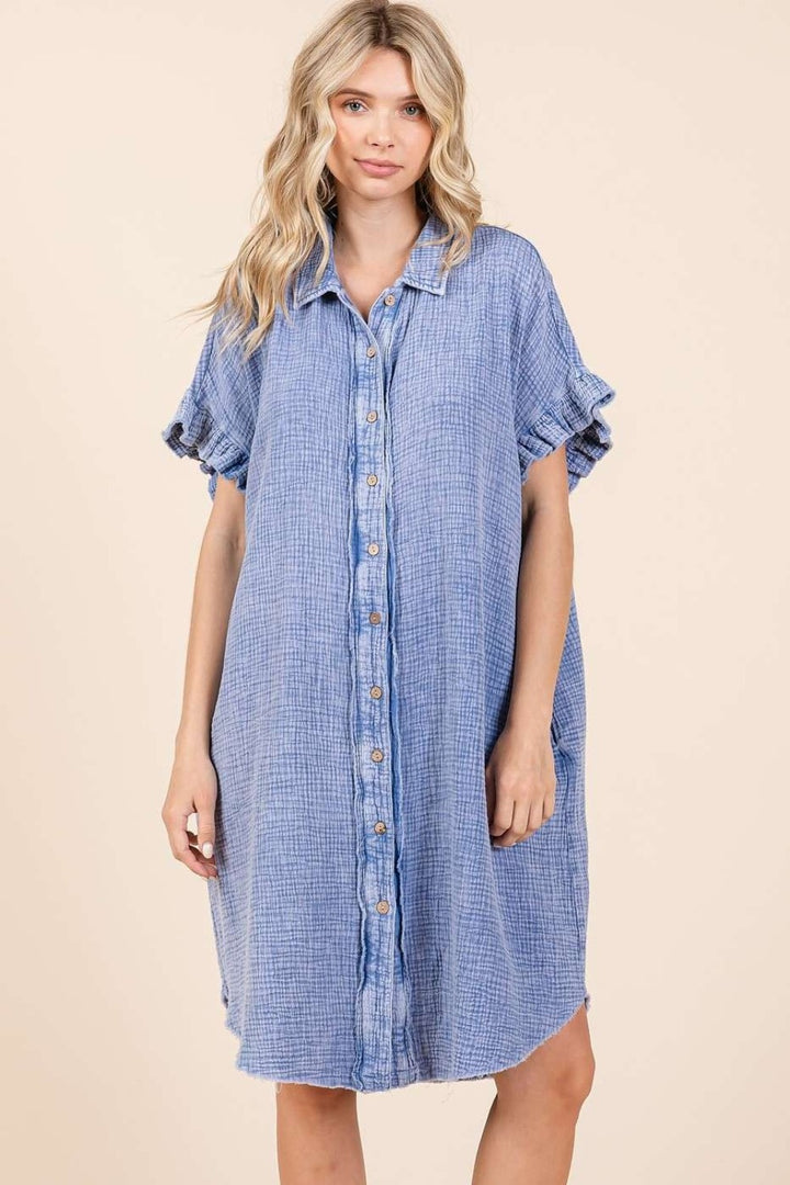 Mittoshop Mineral Wash Cotton Gauze Mini Shirt Dress Midi Dresses