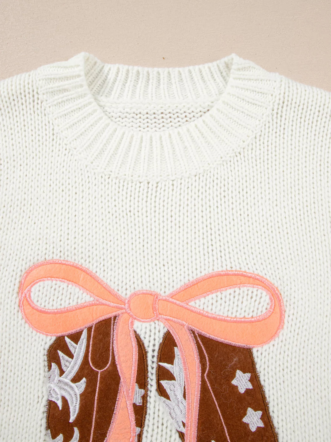 Embroidered Bow Boots Graphic Drop Shoulder Sweater | Sweaters Daverri Fashions