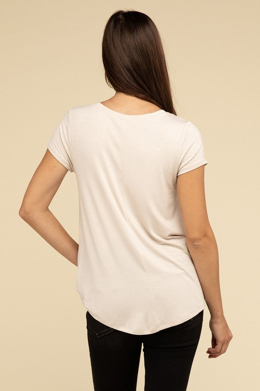 Flowy Round Hem Rayon Short Sleeve Top T-Shirts