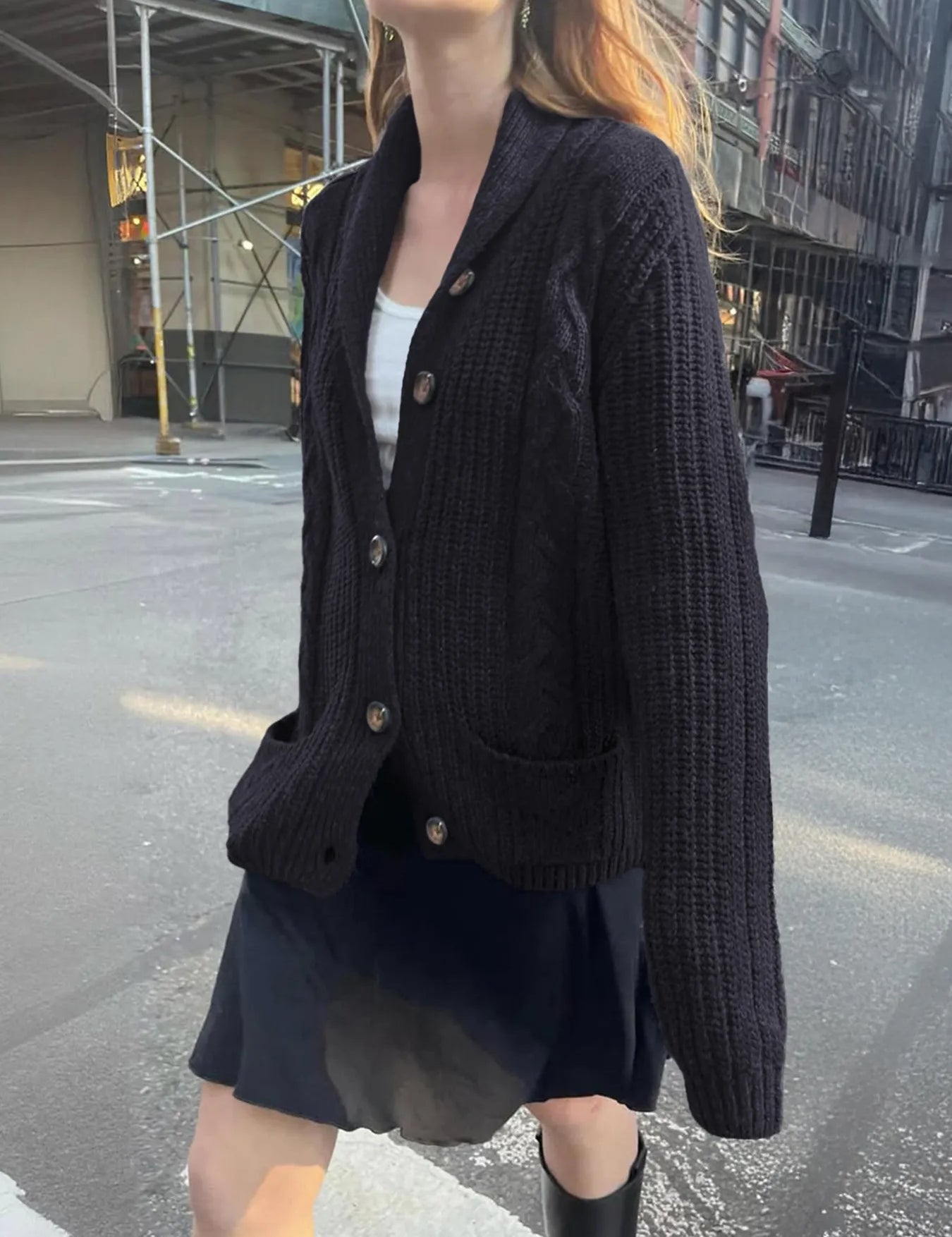 Navy Cable Knit Button Up Cardigan | Cardigans Daverri Fashions