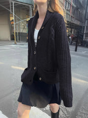 Navy Cable Knit Button Up Cardigan | Cardigans Daverri Fashions