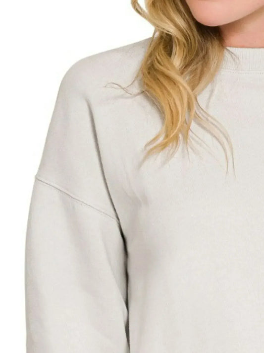 Zenana Fleece Crewneck Long Sleeve Sweatshirt - DAVERRI FASHIONS