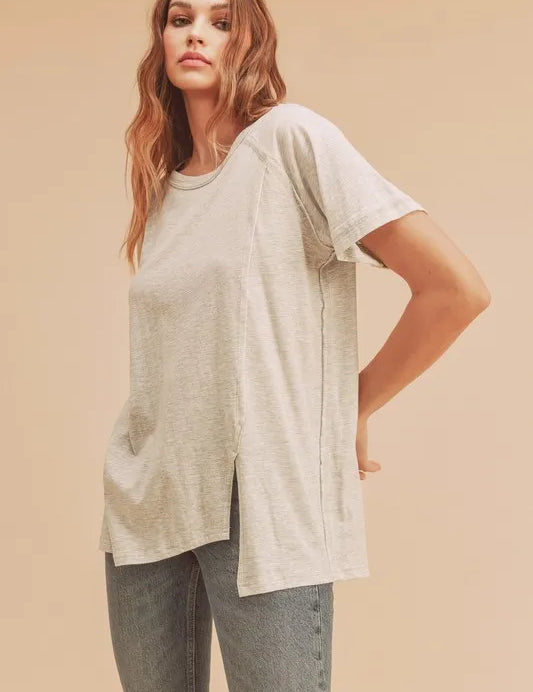 Aemi + Co Asymmetrical Front Slit Round Neck Raglan Sleeve T-Shirt | T-Shirts Daverri Fashions