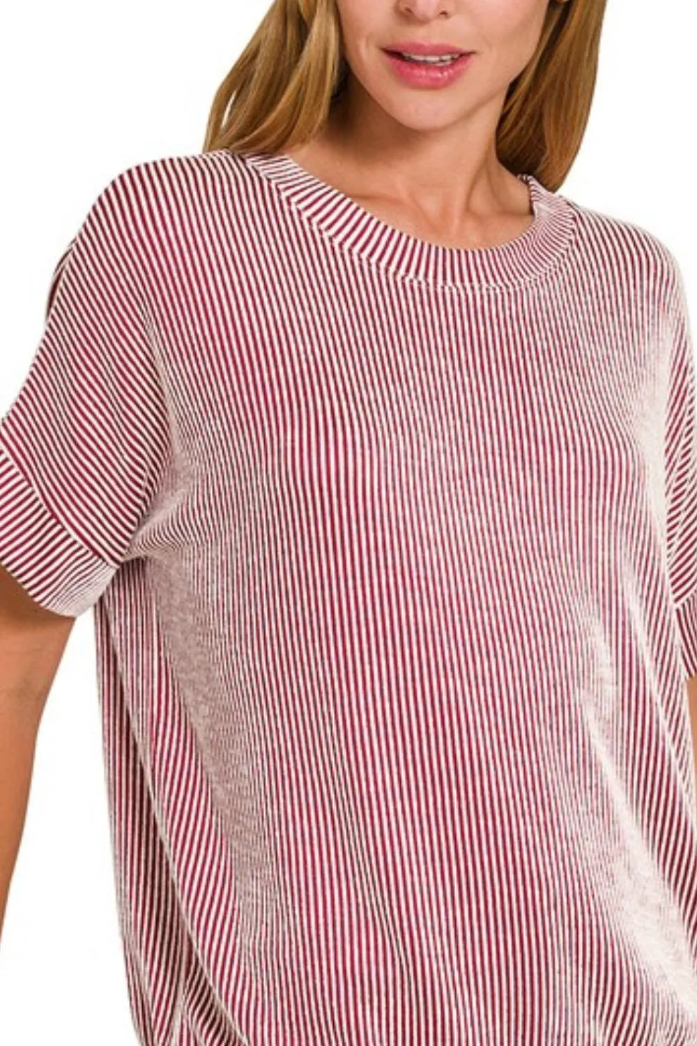 Zenana Corded Rib Short Sleeve T-Shirt | Daverri Fashions