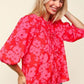 Haptics Full Size Ribbon Bow Floral Balloon Sleeve Blouse Blouses