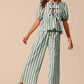 SO ME Front Tie Stripe Puff Sleeves Top and Wide Leg Pants Set SAGE Pant Sets