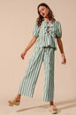 SO ME Front Tie Stripe Puff Sleeves Top and Wide Leg Pants Set - DAVERRI FASHIONS