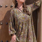 Plus Size Printed V-Neck Long Sleeve Midi Dress - DAVERRI FASHIONS