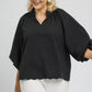 Umgee Full Size Textured Notched Balloon Sleeve Blouse Plus Size - DAVERRI FASHIONS