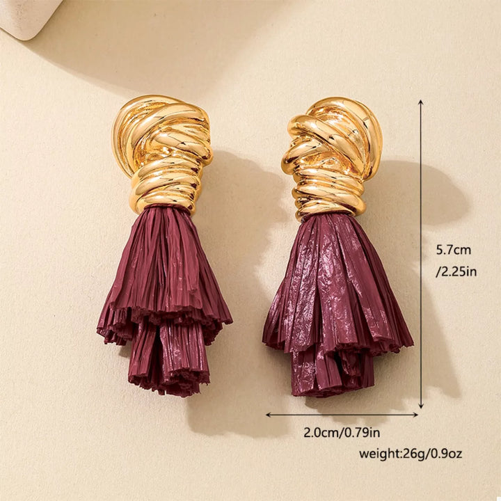 Golden Wire Wrapped Tassel Drop Earrings | Earrings Daverri Fashions