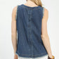 Umgee sleeveless fringe hem denim top in blue with frayed edges