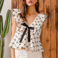 SO ME Bow Texture Jacquard Woven Top with Scallop and Tie - DAVERRI FASHIONS