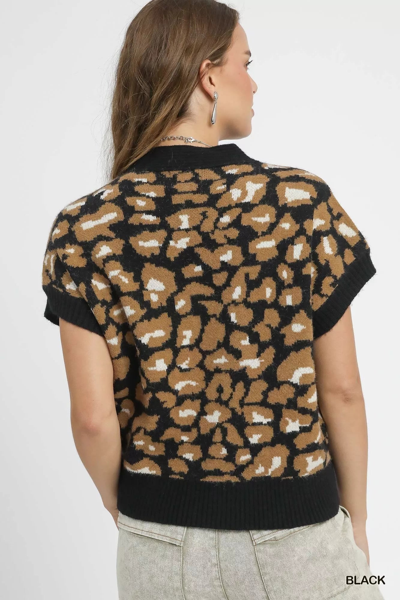 Umgee Leopard Button Down Short Sleeve Cardigan | Cardigans Daverri Fashions