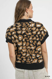 Umgee Leopard Button Down Short Sleeve Cardigan | Cardigans Daverri Fashions