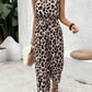 Daverri Leopard sleeveless wide leg jumpsuit in beige black print