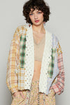 POL Raw Edge Plaid Open Front Cardigan - DAVERRI FASHIONS