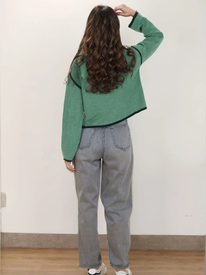 Button-Front Cardigan with Contrast Trim | Cardigans Daverri Fashions