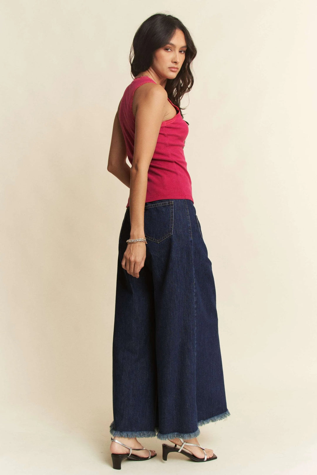Davi & Dani Patch Pocket Wide Leg Culotte Jeans | Jeans Daverri Fashions