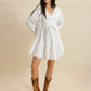 Tiered Tie Neck Long Sleeve Mini Dress - DAVERRI FASHIONS