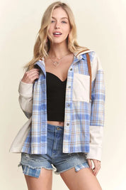 ADORA Button Down Plaid Hoodie Shacket | Shackets Daverri Fashions