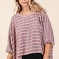 Mittoshop Texture Striped Print Round Neck Dolman Sleeve Top