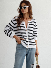 Striped Button Front Cardigan | Cardigans Daverri Fashions