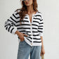 Striped Button Front Cardigan - DAVERRI FASHIONS