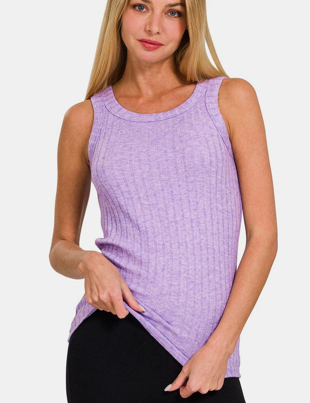 Zenana Ribbed Round Neck Tank LAVENDER Tank Tops