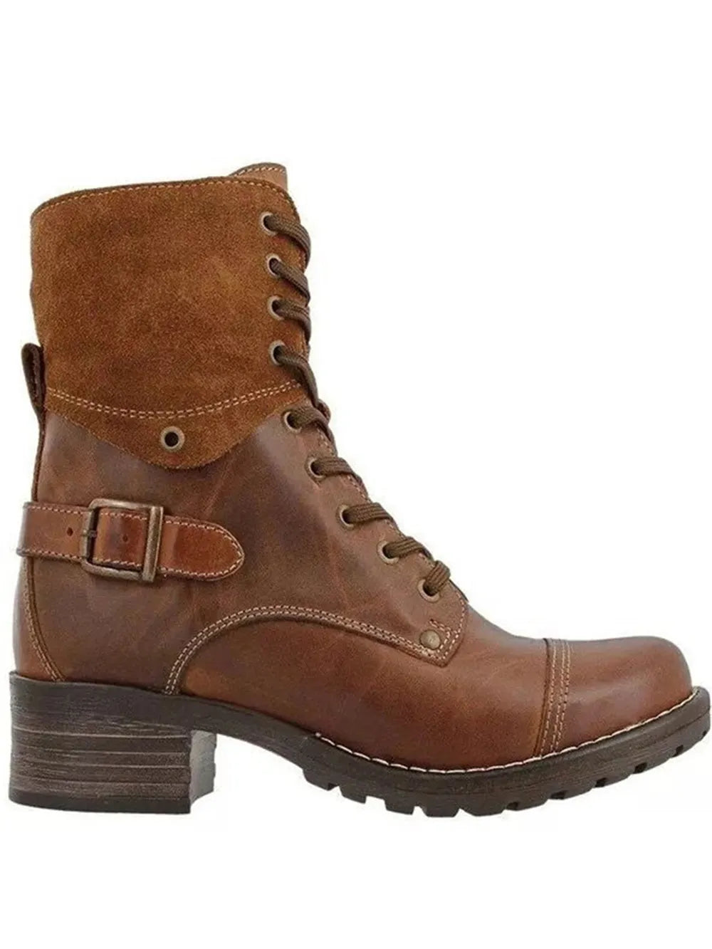 Brown Lace-Up Block Heel Boots | Boots Daverri Fashions