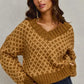SO ME Color Block Textured Christmas Sweater V Neck Top - DAVERRI FASHIONS