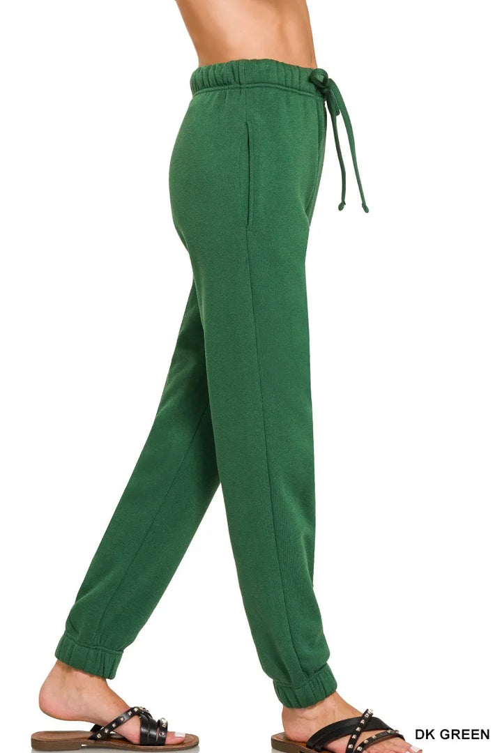 Zenana Fleece Jogger Sweatpants With Pockets Dk Green | Sweatpants Daverri Fashions