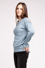 Zenana Hi-Low Hem Round Neck Sweater Sweaters