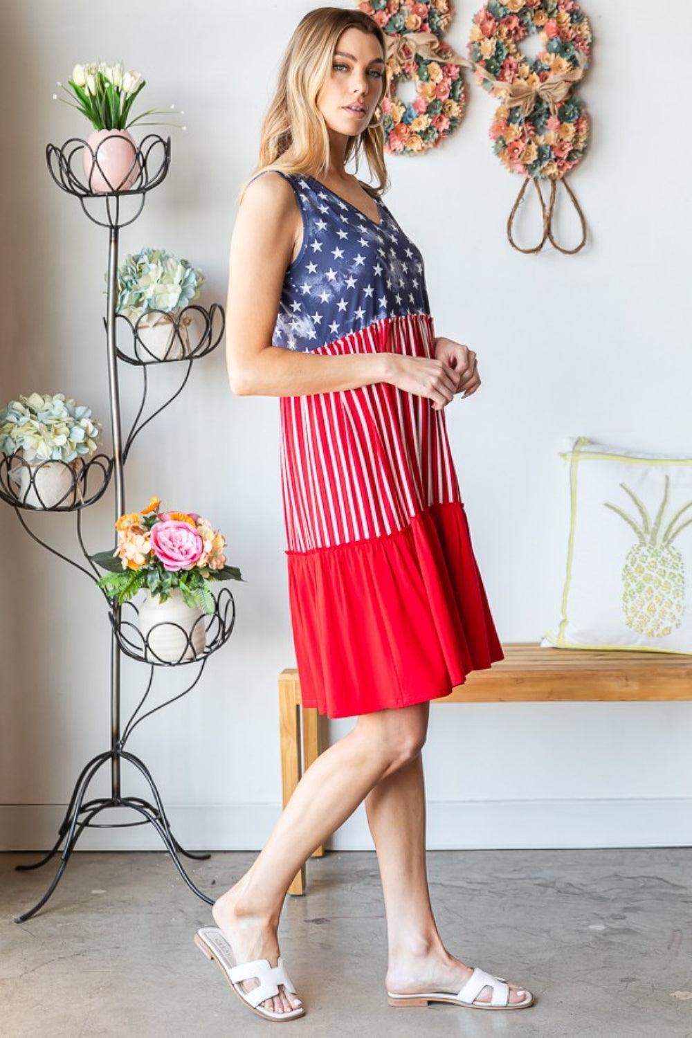 Heimish Full Size US Flag Theme Contrast Tank Dress S Tank Dresses