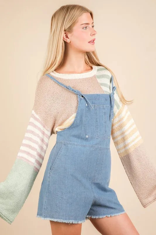 VERY J Mineral Washed Denim Casual Romper Rompers