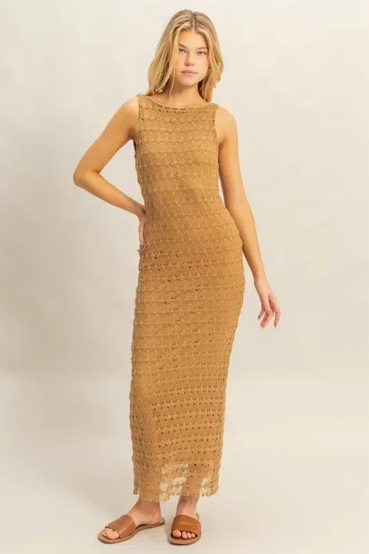 HYFVE Sleeveless Crochet Open Back Maxi Dress - DAVERRI FASHIONS
