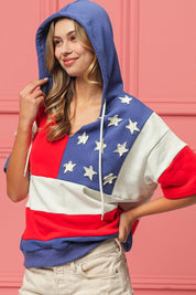 Navy Red L BiBi American Flag Theme Hoodie | Hoodies Daverri Fashions