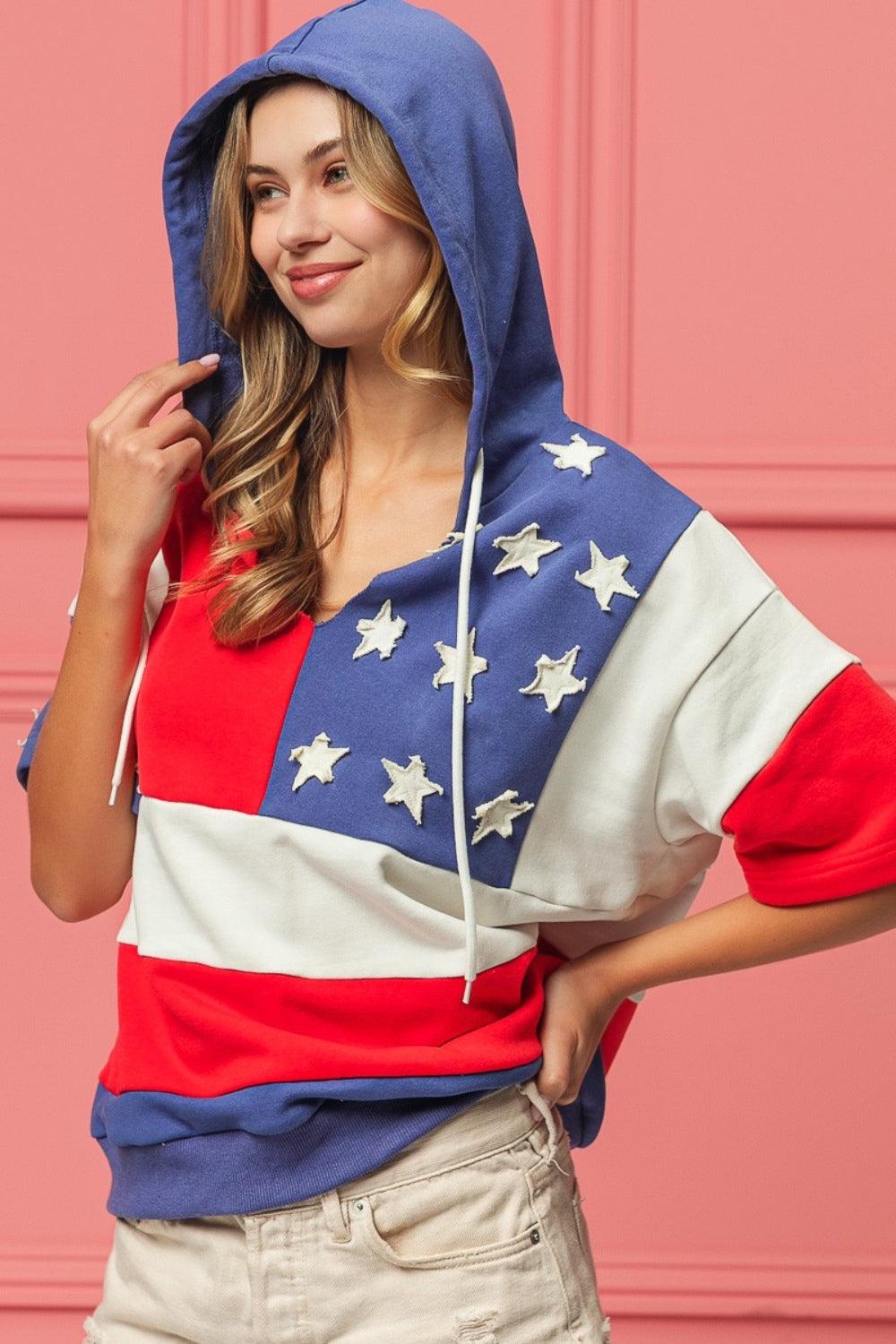BiBi American Flag Theme Hoodie Navy Red Hoodies