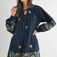 MABLE Embroidered Long Sleeve Peasant Mini Dress Mini Dresses