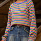 Rainbow Striped Pullover Sweater - DAVERRI FASHIONS