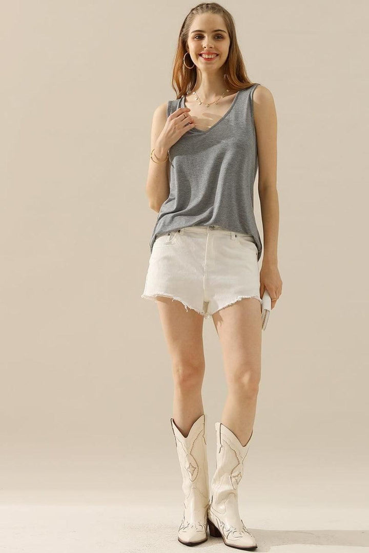 V-Neck Curved Hem Tank Tank Tops