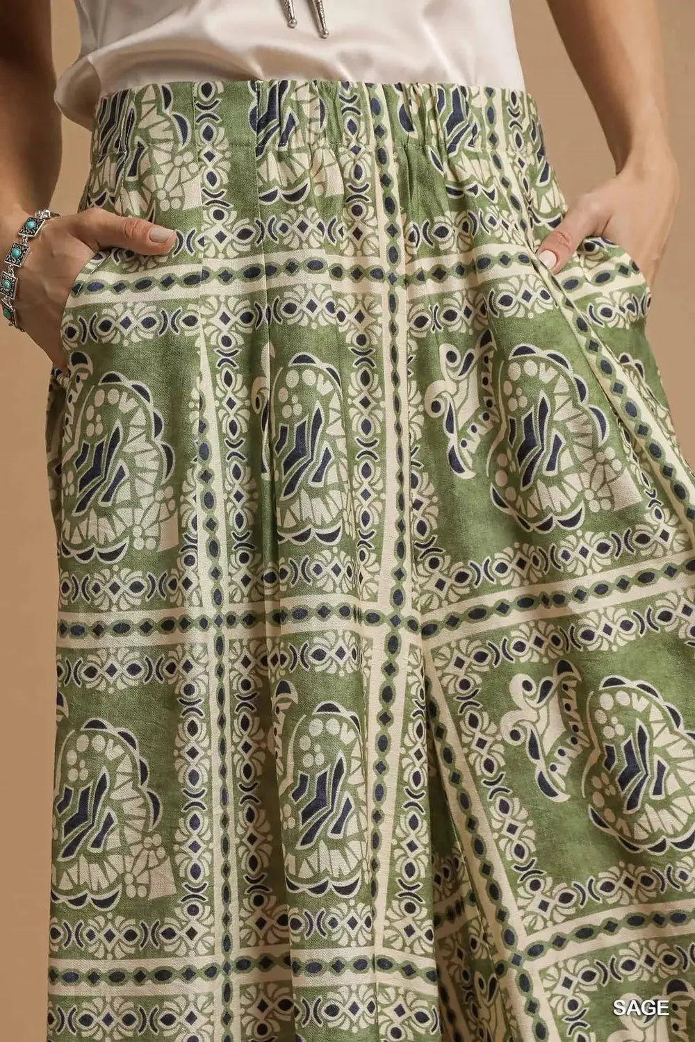 Umgee Bohemian Print Pants with Pockets | Pants Daverri Fashions