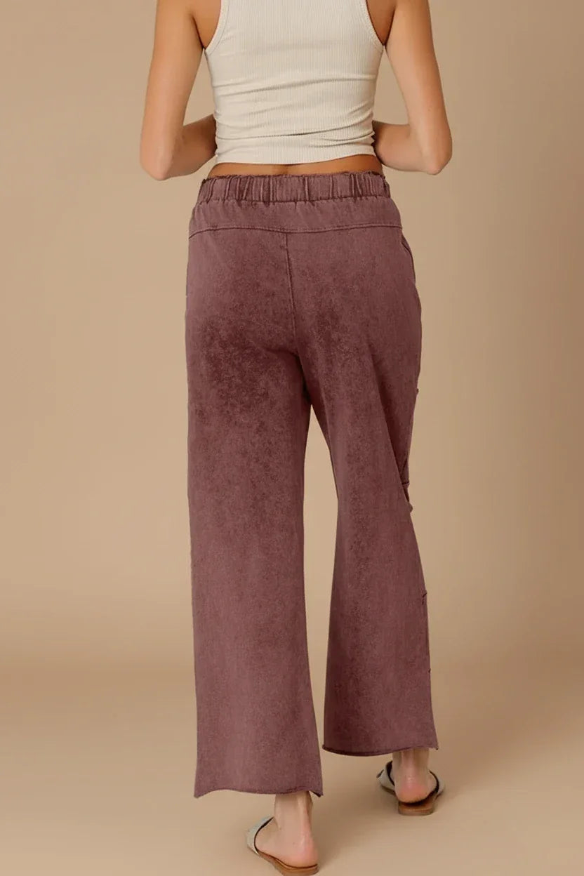 Mauve suede wide-leg pants with elastic waistband by Daverri Fashions