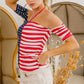 BiBi American Flag Off Shoulder With Front Ruched Top - DAVERRI FASHIONS