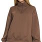 Zenana Scuba Quarter-Zip Sweatshirt Brown - DAVERRI FASHIONS