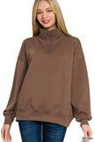 Zenana Scuba Quarter-Zip Sweatshirt Brown - DAVERRI FASHIONS