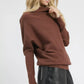 Umgee Draped Turtleneck Long Sleeve Knit Top - DAVERRI FASHIONS